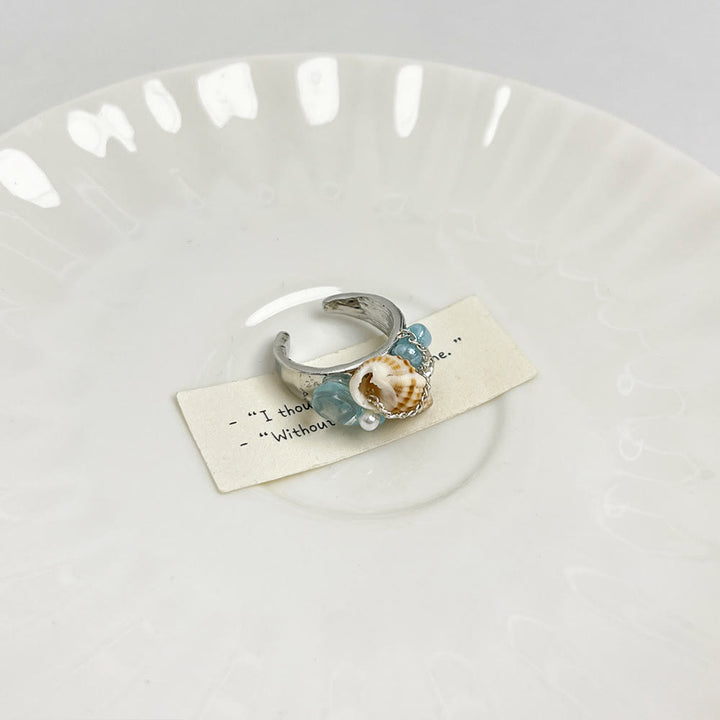 Bague ajustable Olivenorma Beachy Conch et cristal perlé - Dôme et coquillage décoratifs - image 5