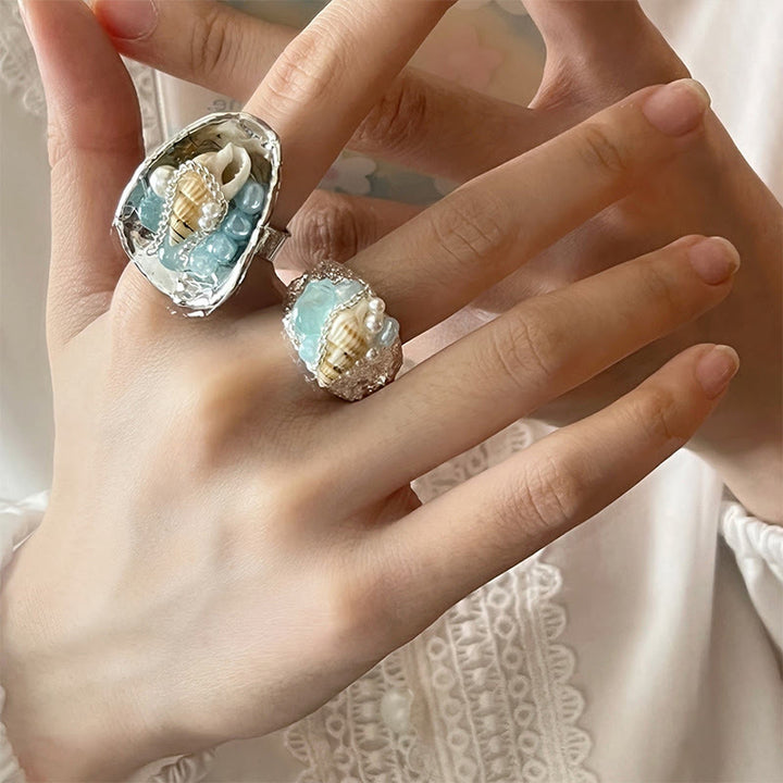 Bague ajustable Olivenorma Beachy Conch et cristal perlé - image 4