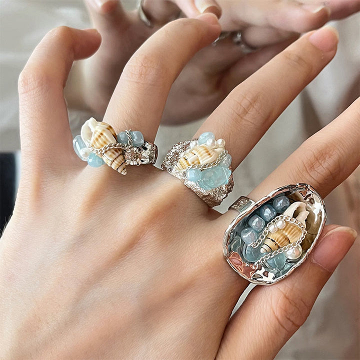 Bague ajustable Olivenorma Beachy Conch et cristal perlé - image 0