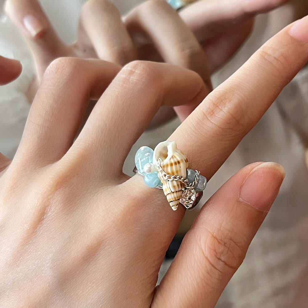 Bague ajustable Olivenorma Beachy Conch et cristal perlé - image 6