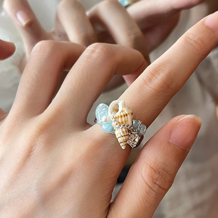 Bague ajustable Olivenorma Beachy Conch et cristal perlé - image 6
