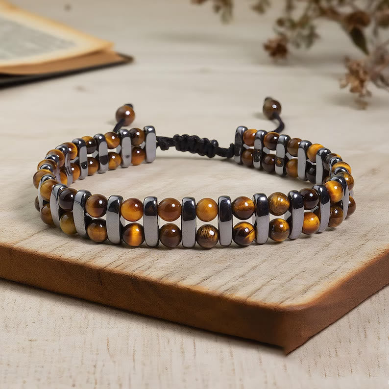 Bracelet Olivenorma en hématite et pierre œil de tigre naturelle à double rangée de perles - image 2