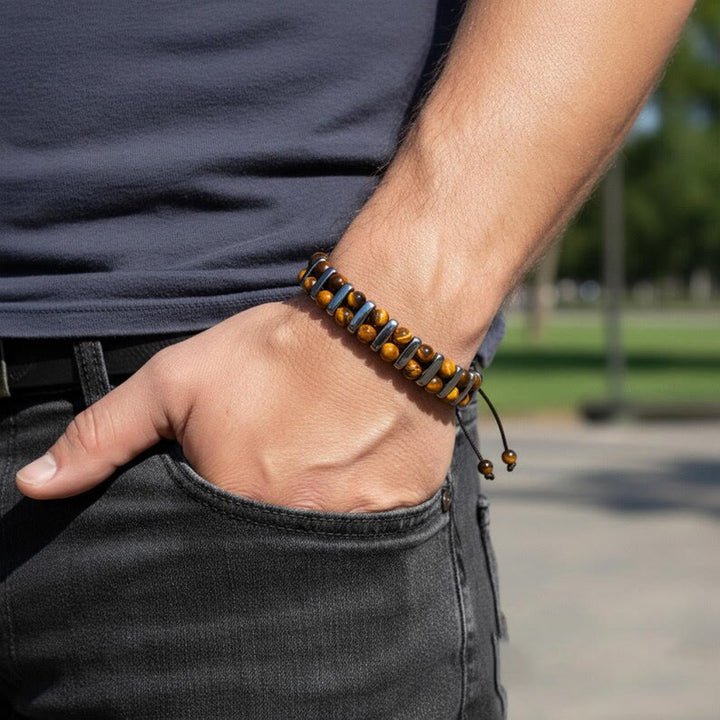 Bracelet Olivenorma en hématite et pierre œil de tigre naturelle à double rangée de perles - image 1