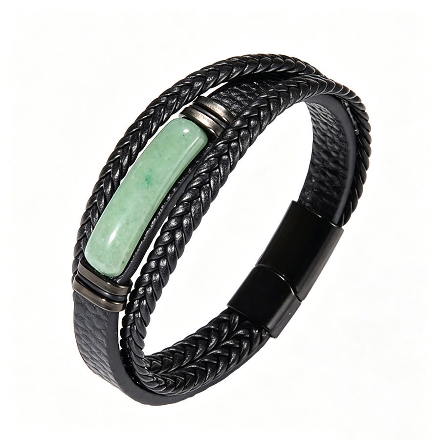 Bracelet magnétique Olivenorma en cuir tressé artisanal et pierre naturelle - Aventurine verte et œil de tigre - 9 pouces - image 21