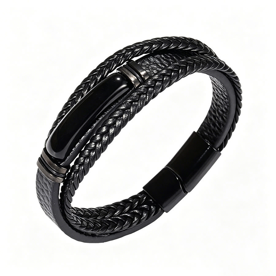 Bracelet magnétique Olivenorma en cuir tressé artisanal et pierre naturelle - Obsidienne et œil de tigre - 9 pouces - image 22