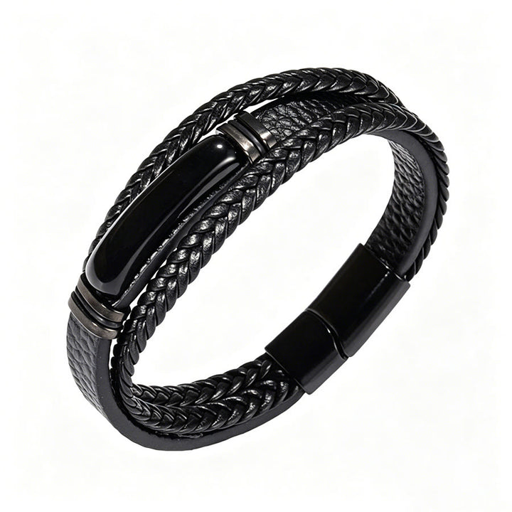 Bracelet magnétique Olivenorma en cuir tressé artisanal et pierre naturelle - Obsidienne et œil de tigre - 9 pouces - image 22