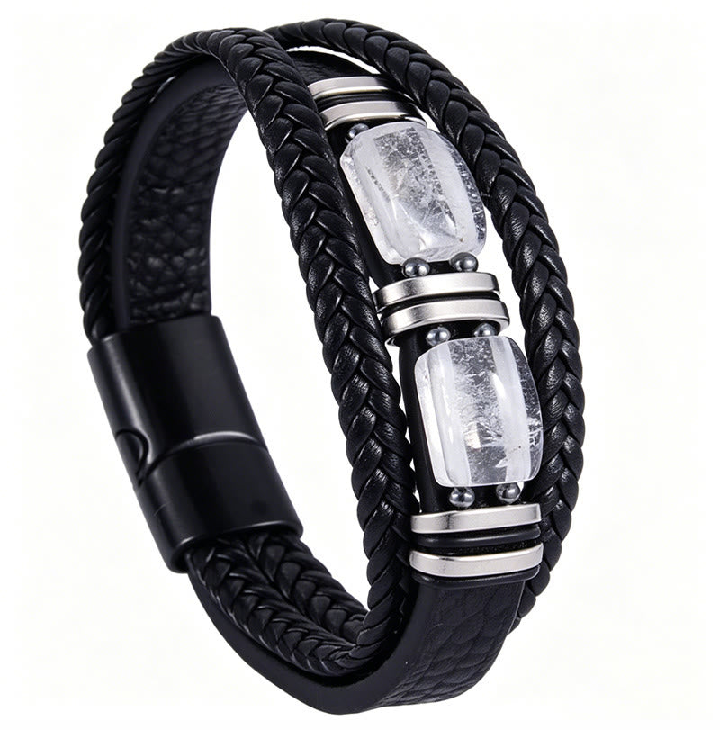 Bracelet magnétique Olivenorma en cuir tressé artisanal et pierre naturelle - Quartz clair - 9 pouces - image 17