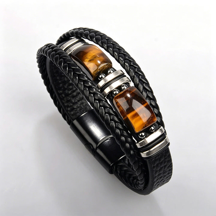 Bracelet magnétique Olivenorma en cuir tressé artisanal et pierre naturelle - Acier œil de tigre - 9 pouces - image 26