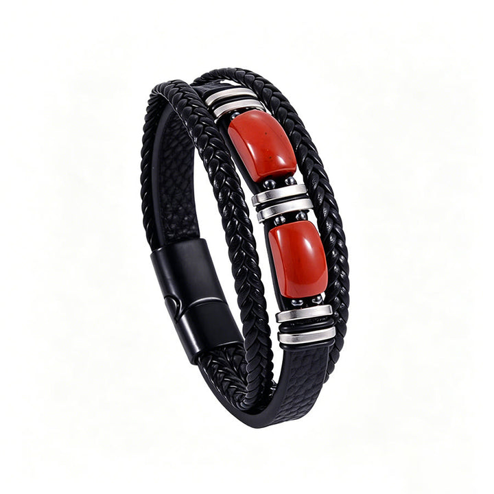 Bracelet magnétique Olivenorma en cuir tressé artisanal et pierre naturelle - Jaspe rouge - 9 pouces - image 7