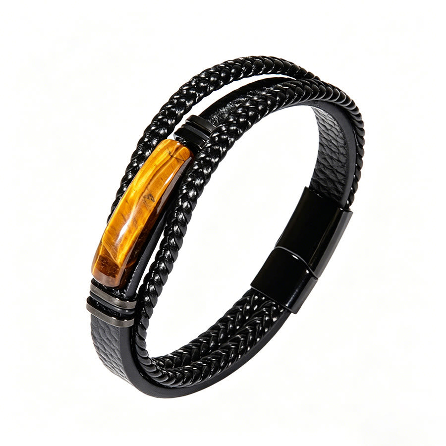 Bracelet magnétique Olivenorma en cuir tressé artisanal et pierre naturelle - Œil de tigre Long - 9 pouces - image 23