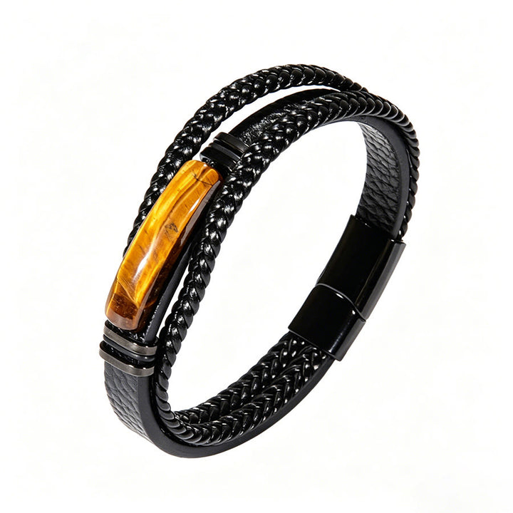 Bracelet magnétique Olivenorma en cuir tressé artisanal et pierre naturelle - Œil de tigre Long - 9 pouces - image 23
