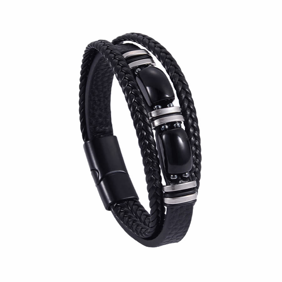 Bracelet magnétique Olivenorma en cuir tressé artisanal et pierre naturelle - Obsidienne - 9 pouces - image 9