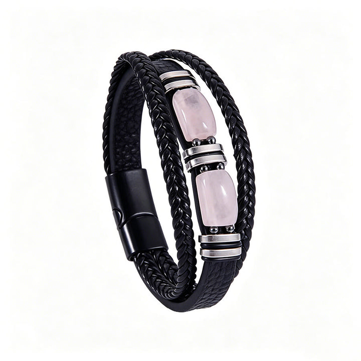 Bracelet magnétique Olivenorma en cuir tressé artisanal et pierre naturelle - Quartz rose - 9 pouces - image 15