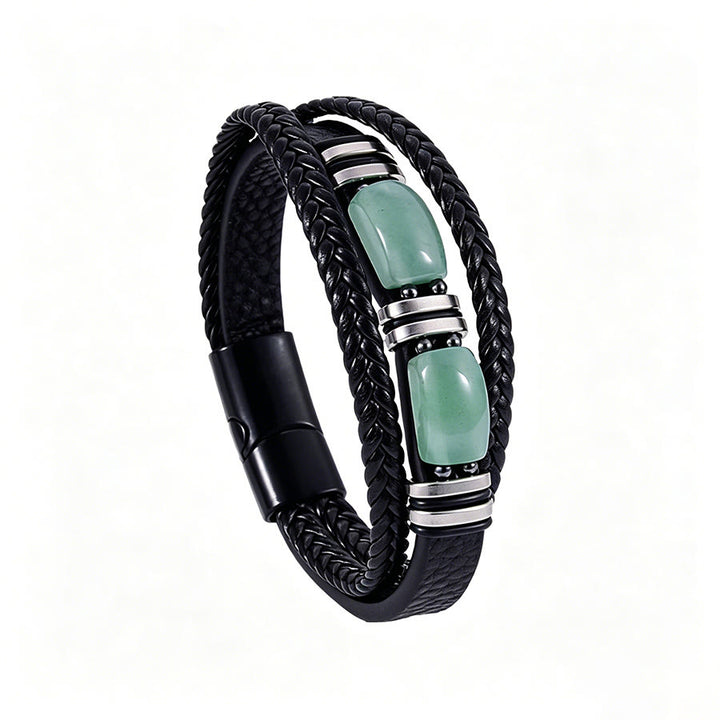 Bracelet magnétique Olivenorma en cuir tressé artisanal et pierre naturelle - Aventurine verte - 9 pouces - image 11