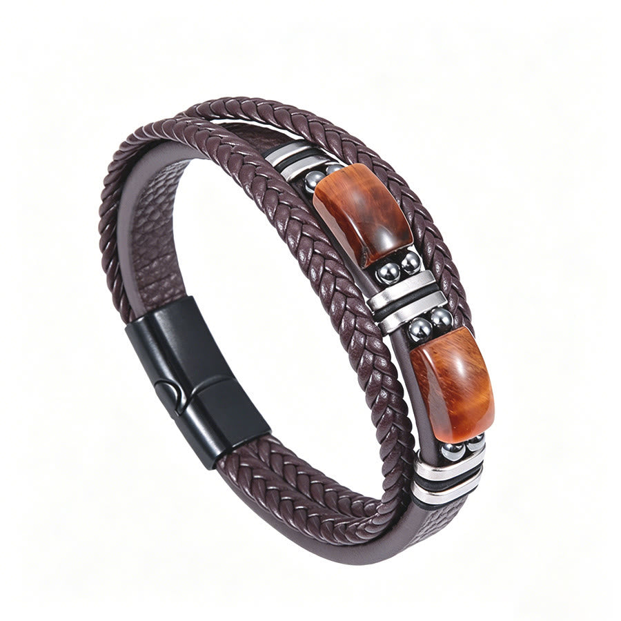 Bracelet magnétique Olivenorma en cuir tressé artisanal et pierre naturelle - Œil de tigre brun - 9 pouces - image 24
