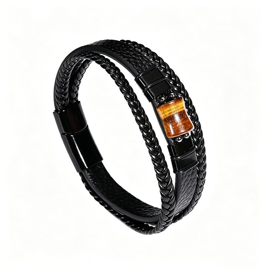 Bracelet magnétique Olivenorma en cuir tressé artisanal et pierre naturelle - Bambou œil de tigre - 9 pouces - image 20