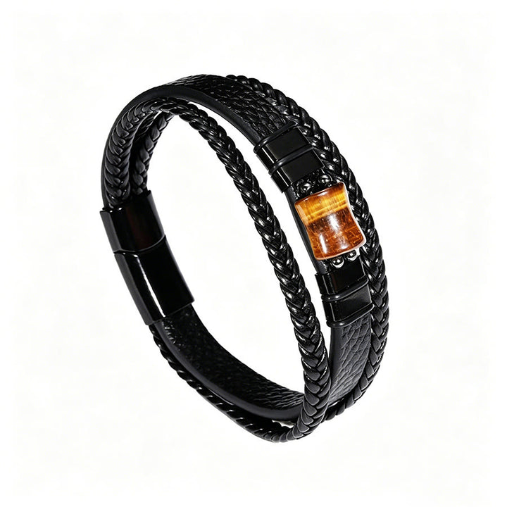Bracelet magnétique Olivenorma en cuir tressé artisanal et pierre naturelle - Bambou œil de tigre - 9 pouces - image 20
