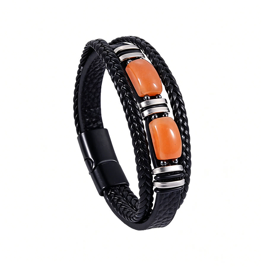 Bracelet magnétique Olivenorma en cuir tressé artisanal et pierre naturelle - Aventurine rouge - 9 pouces - image 19
