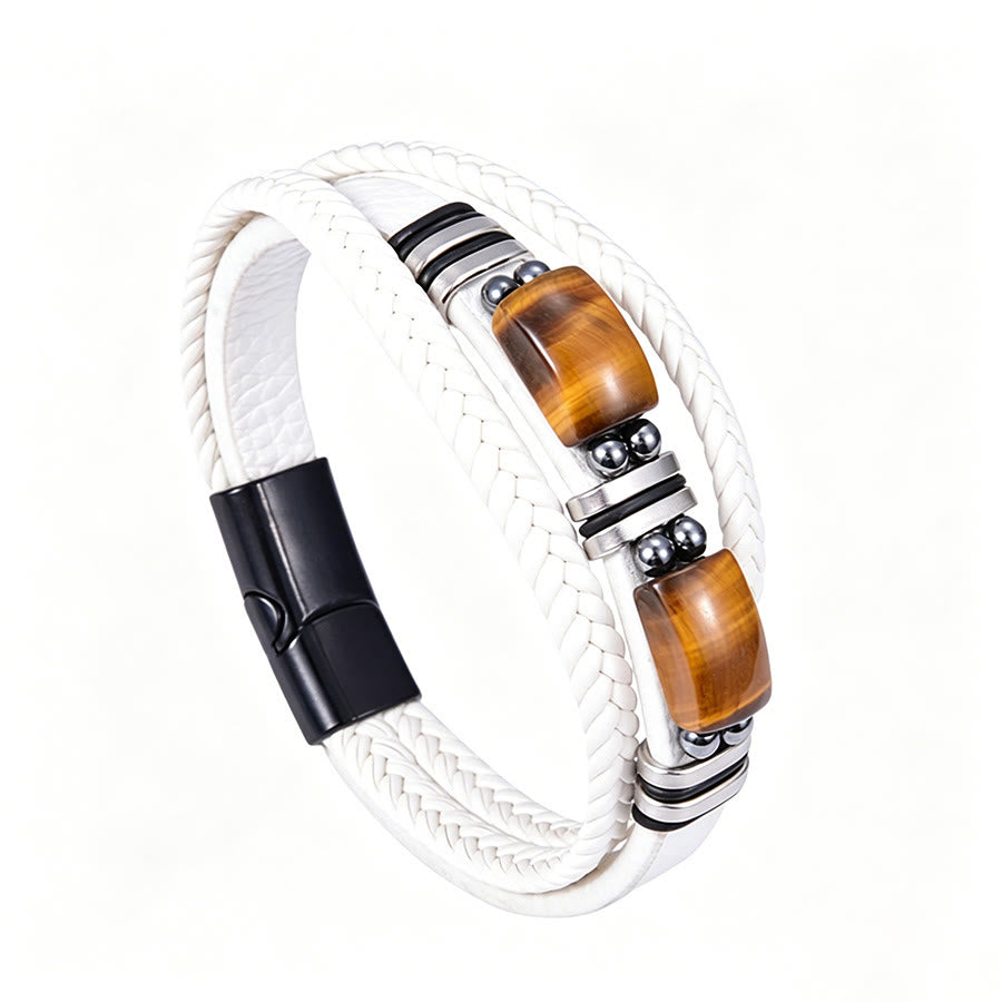 Bracelet magnétique Olivenorma en cuir tressé artisanal et pierre naturelle - Œil de tigre blanc - 9 pouces - image 25