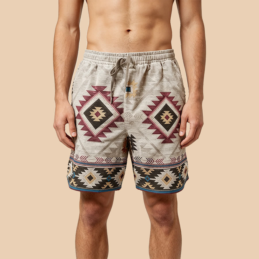 Pantalon court décontracté pour homme Olivenorma à motif géométrique tribal vintage - Noir - 5XL - image 3