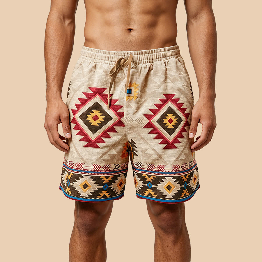 Pantalon court décontracté pour homme Olivenorma à motif géométrique tribal vintage - Jaune - 5XL - image 0
