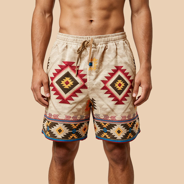 Pantalon court décontracté pour homme Olivenorma à motif géométrique tribal vintage - Jaune - 5XL - image 0