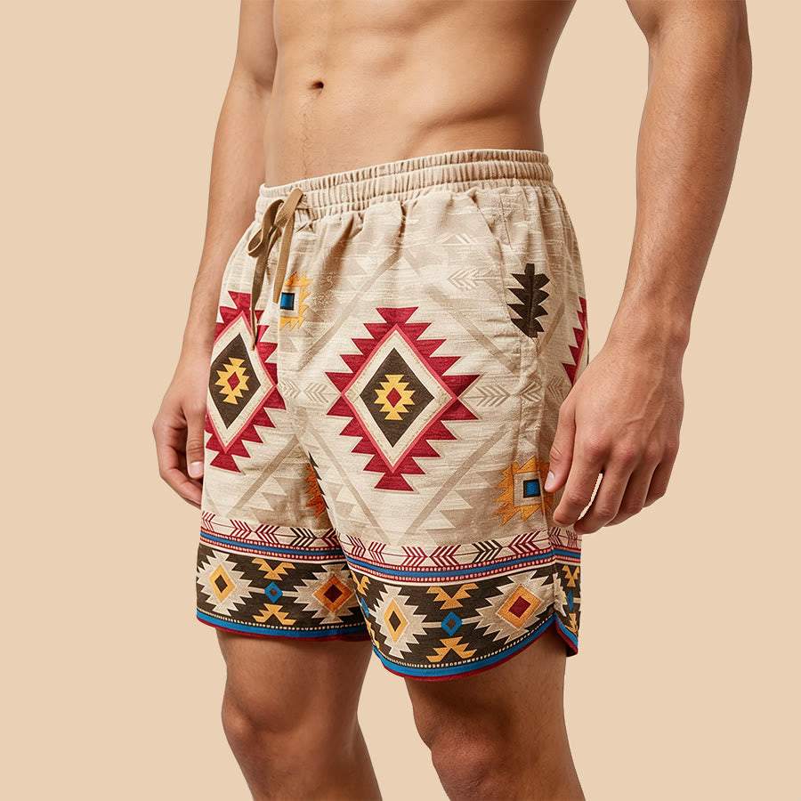 Pantalon court décontracté pour homme Olivenorma à motif géométrique tribal vintage - image 1