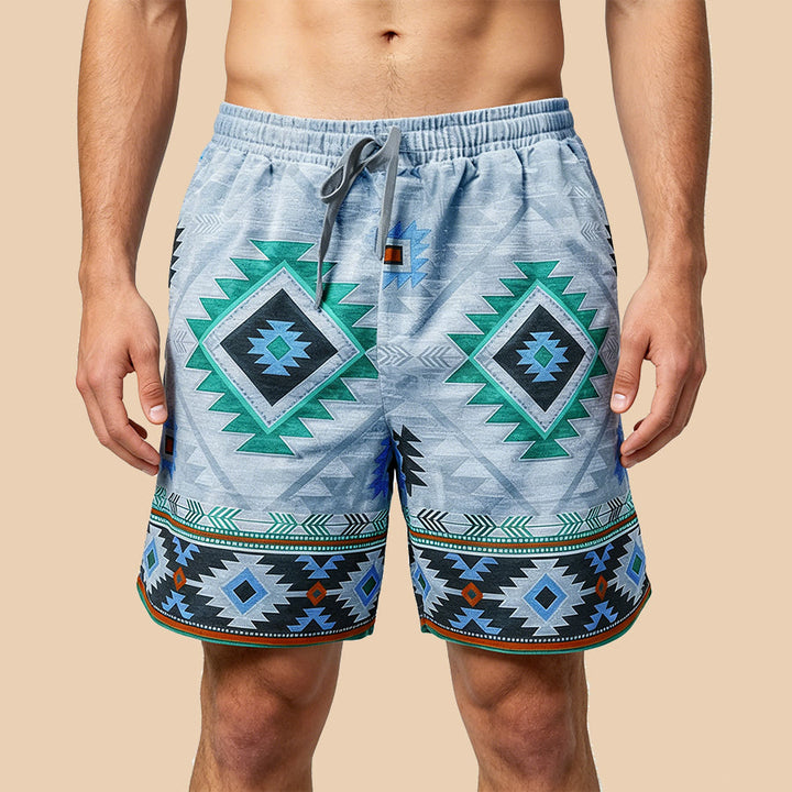 Pantalon court décontracté pour homme Olivenorma à motif géométrique tribal vintage - Bleu - 5XL - image 6