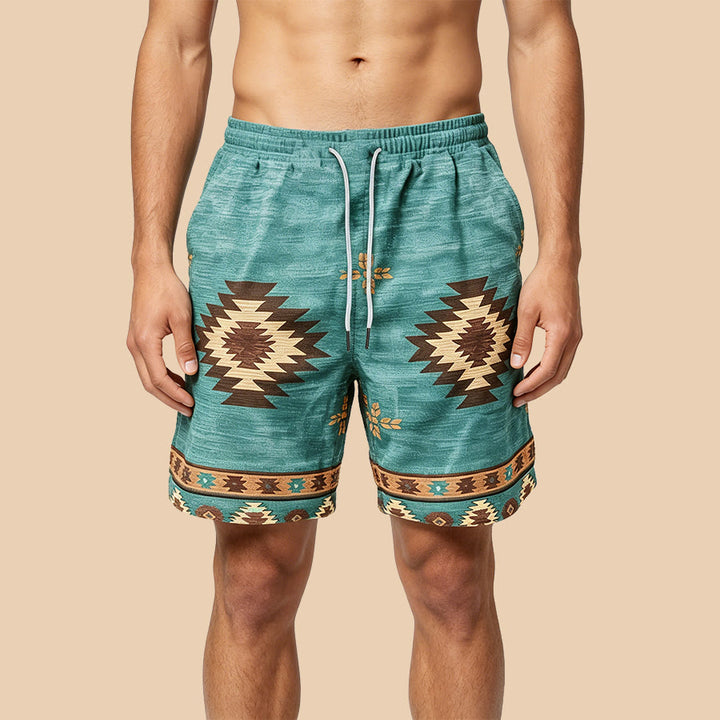 Short pour homme Olivenorma à imprimé bohème style Navajo - Bleu - 3XL - image 0