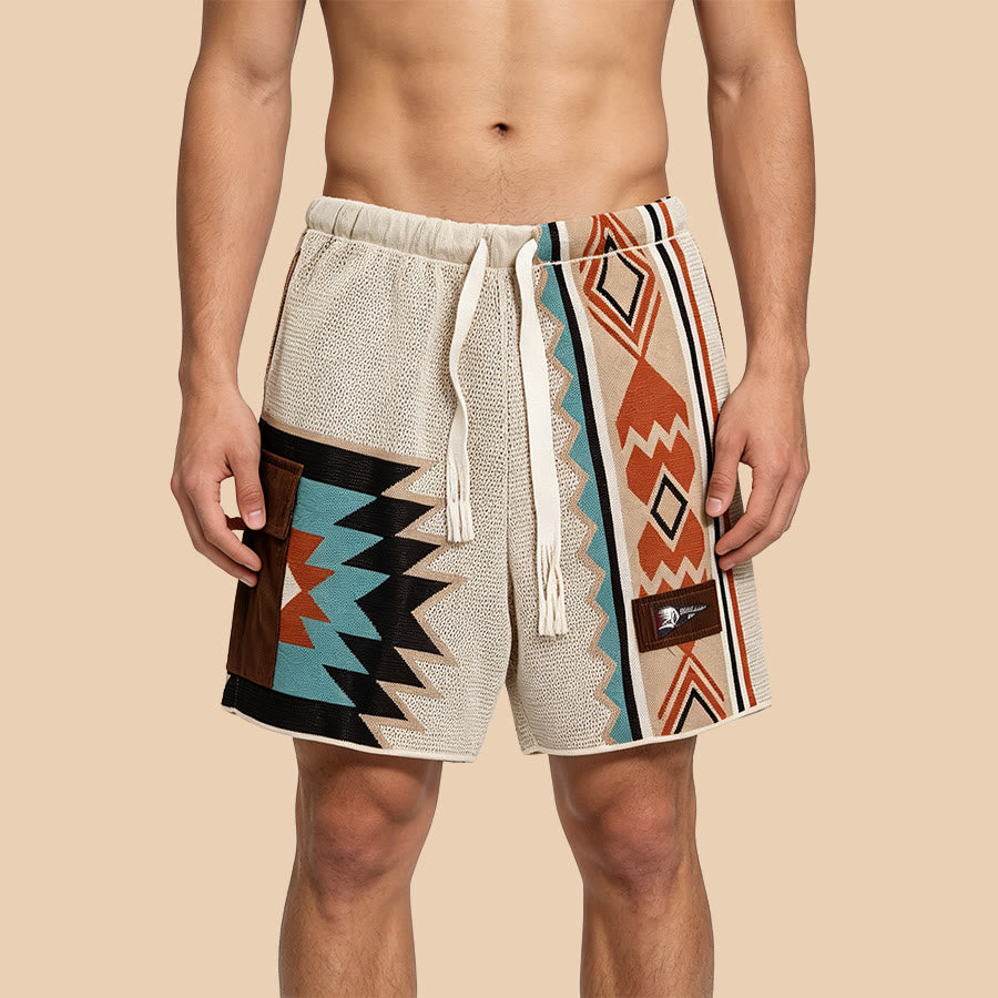 Short décontracté pour homme Olivenorma en maille à imprimé géométrique tribal - 5XL - image 0
