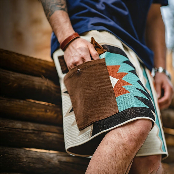 Short décontracté pour homme Olivenorma en maille à imprimé géométrique tribal - image 5