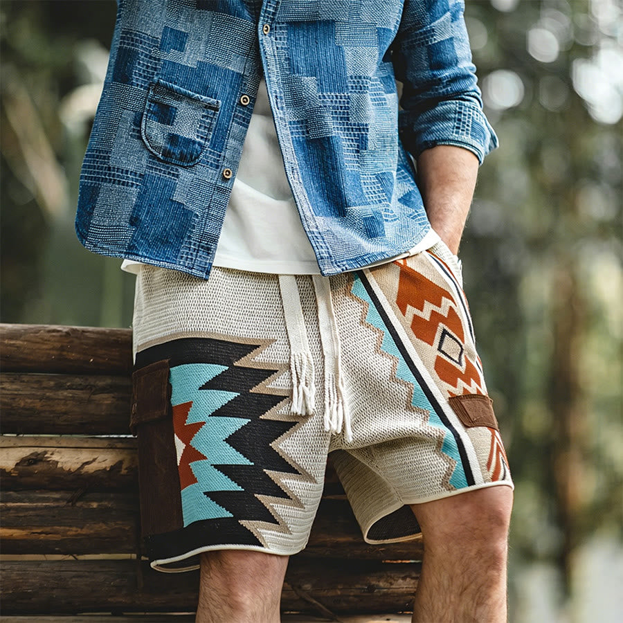 Short décontracté pour homme Olivenorma en maille à imprimé géométrique tribal - image 2