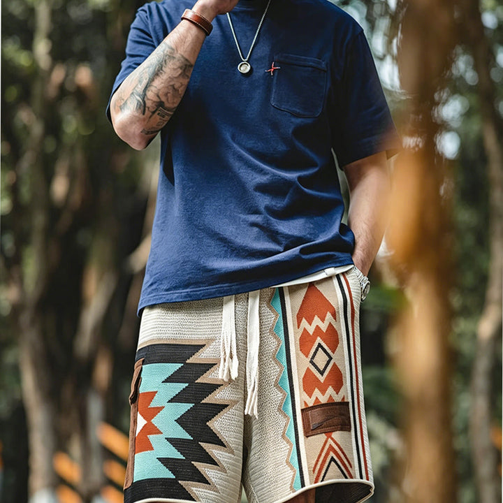 Short décontracté pour homme Olivenorma en maille à imprimé géométrique tribal - image 4