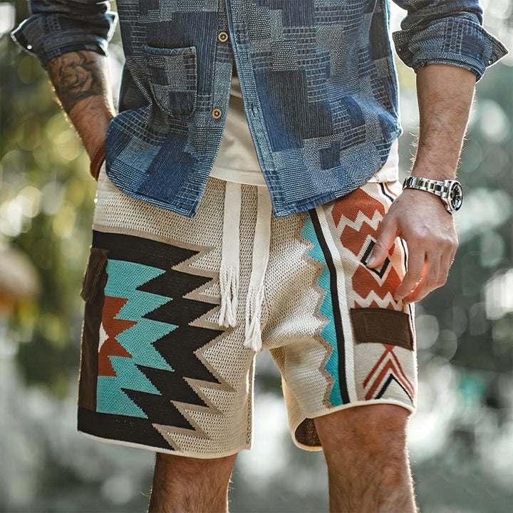 Short décontracté pour homme Olivenorma en maille à imprimé géométrique tribal - image 3