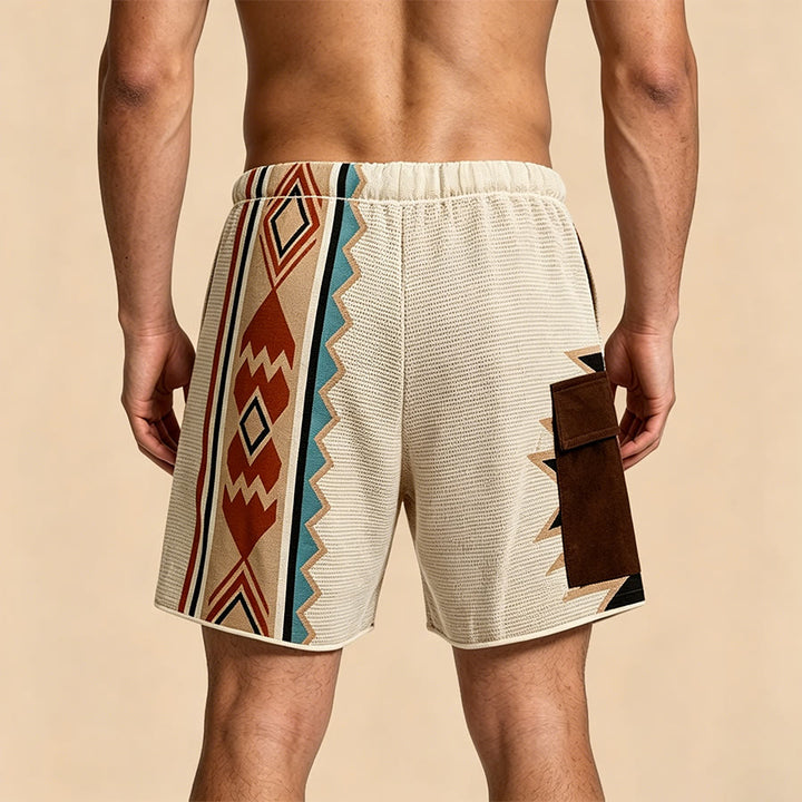 Short décontracté pour homme Olivenorma en maille à imprimé géométrique tribal - image 1