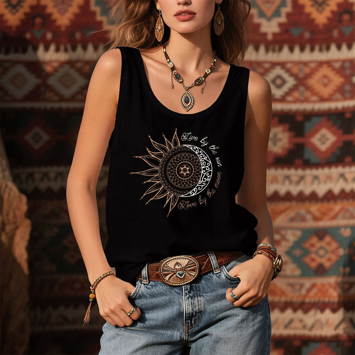 Débardeur femme Olivenorma à imprimé graphique avec slogan spirituel soleil et lune - Noir - 3XL - image 2