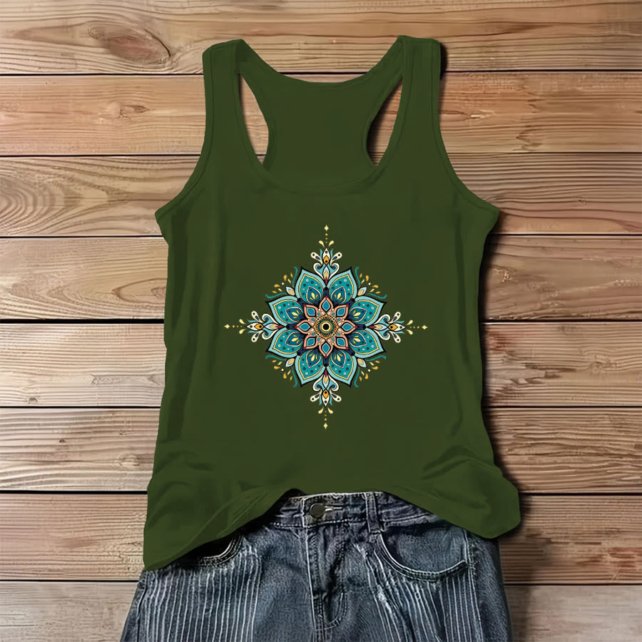 Débardeur Olivenorma Boho Mandala à imprimé ornemental pour femme - Vert - 3XL - image 0