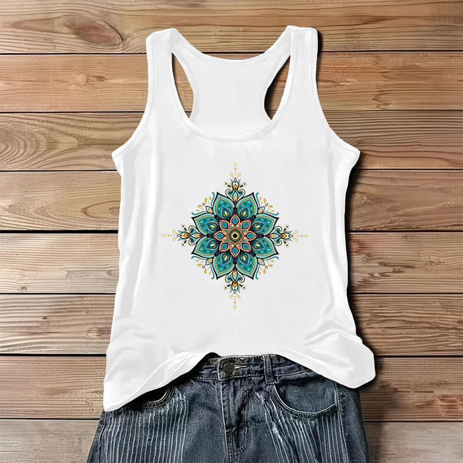 Débardeur Olivenorma Boho Mandala à imprimé ornemental pour femme - Blanc - 3XL - image 4