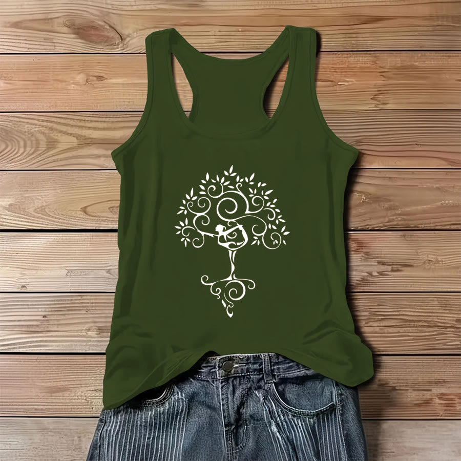 Débardeur femme Olivenorma à imprimé Arbre de Vie et postures de yoga minimalistes - Vert - 3XL - image 0