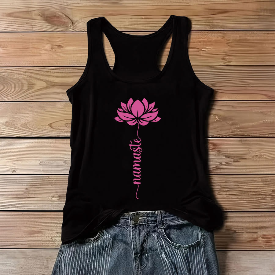 Débardeur Olivenorma Namaste à imprimé floral de lotus pour femme - Noir - 3XL - image 2