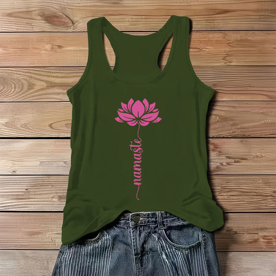 Débardeur Olivenorma Namaste à imprimé floral de lotus pour femme - Vert - 3XL - image 8