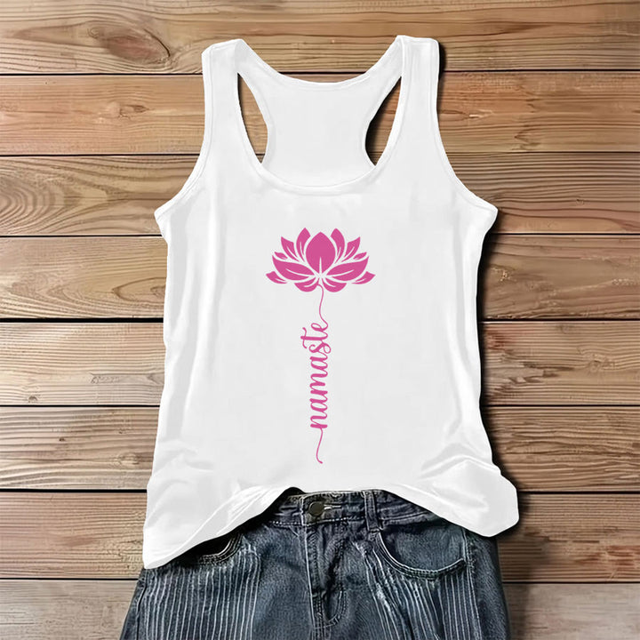 Débardeur Olivenorma Namaste à imprimé floral de lotus pour femme - Blanc - 3XL - image 0
