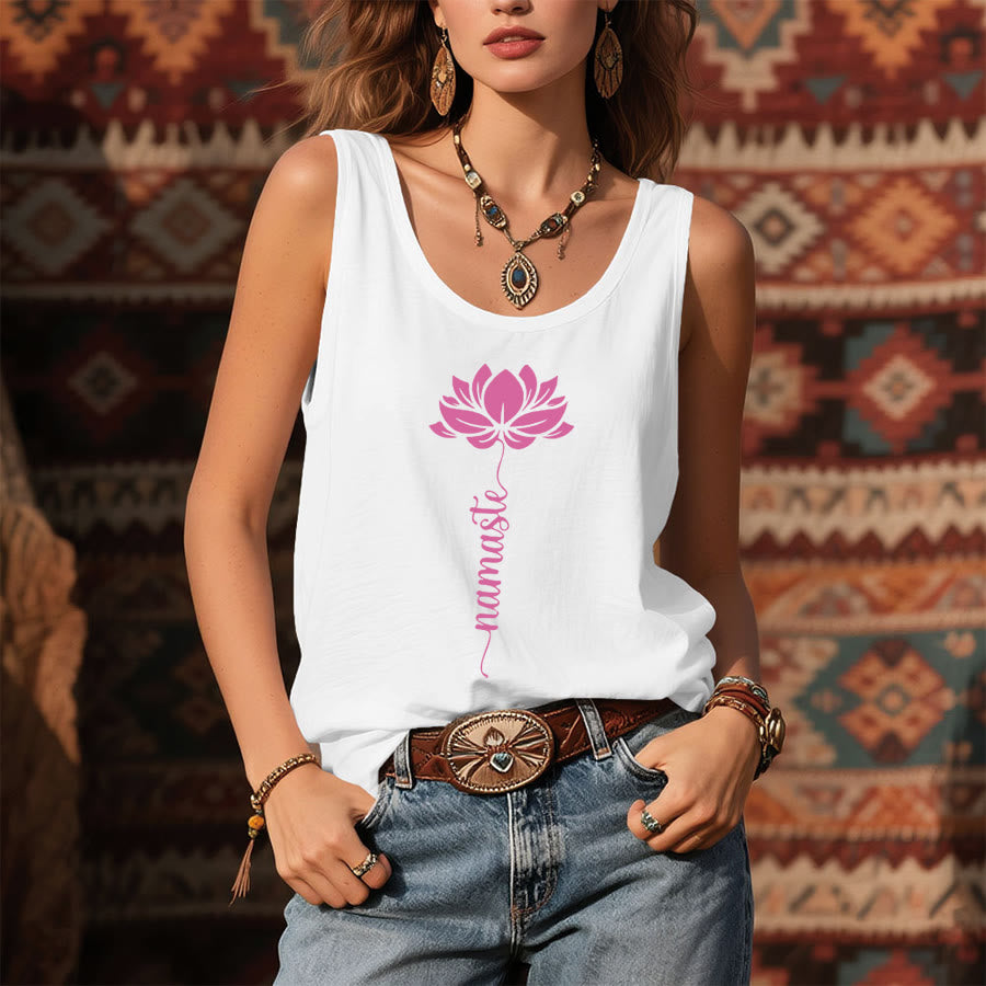 Débardeur Olivenorma Namaste à imprimé floral de lotus pour femme - image 1