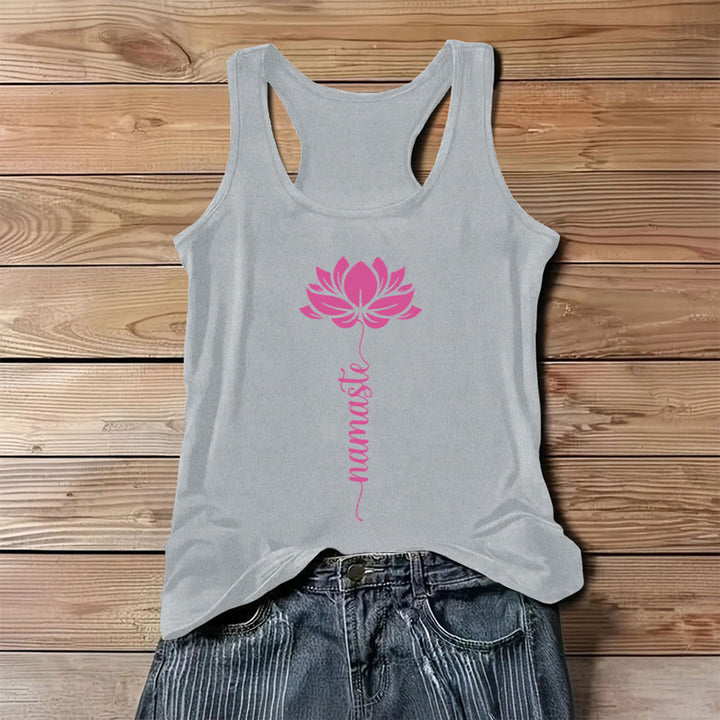 Débardeur Olivenorma Namaste à imprimé floral de lotus pour femme - Gris - 3XL - image 4