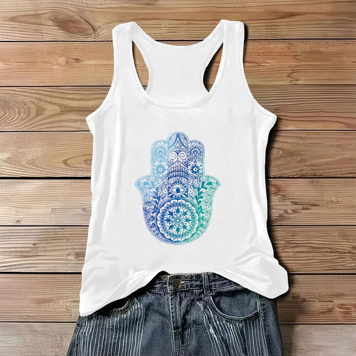 Débardeur femme Olivenorma « Paume de protection » dégradé à motif main de Hamsa - Blanc - 3XL - image 4