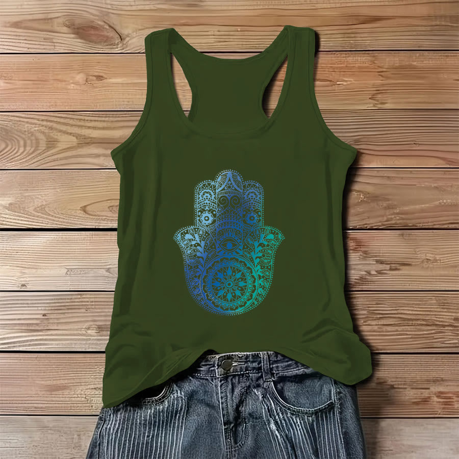 Débardeur femme Olivenorma « Paume de protection » dégradé à motif main de Hamsa - Vert - 3XL - image 0