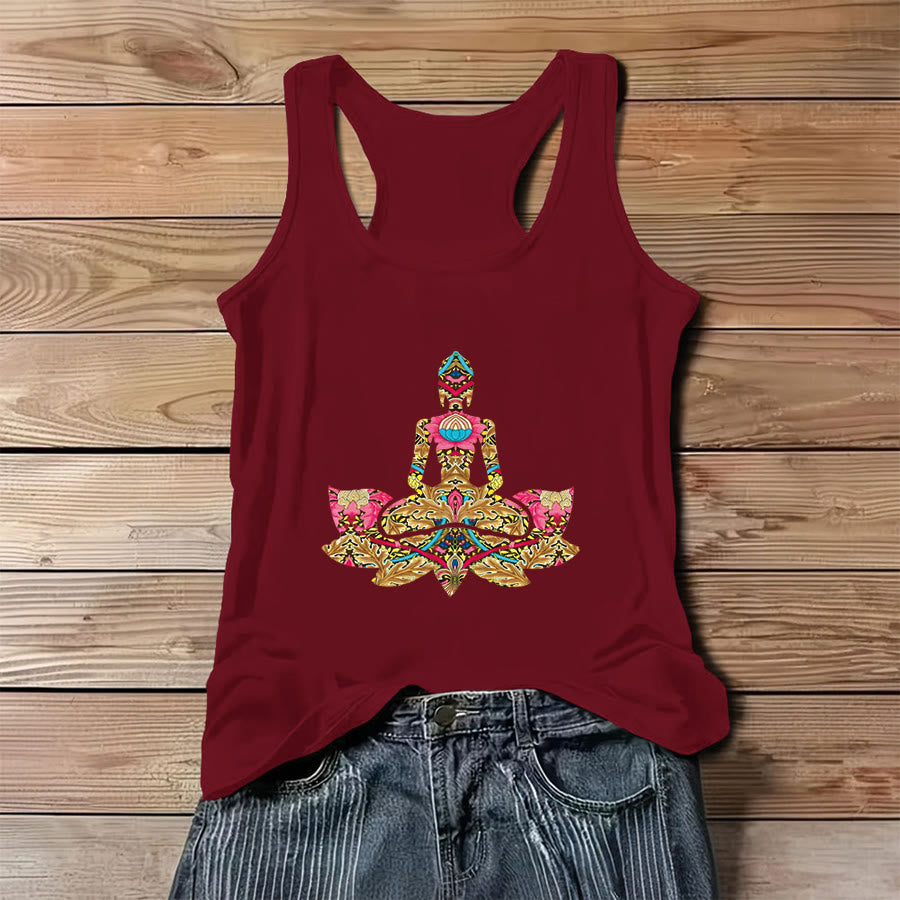 Débardeur pour femme Olivenorma à motif de paix et orné de poses de yoga - Rouge - 3XL - image 0