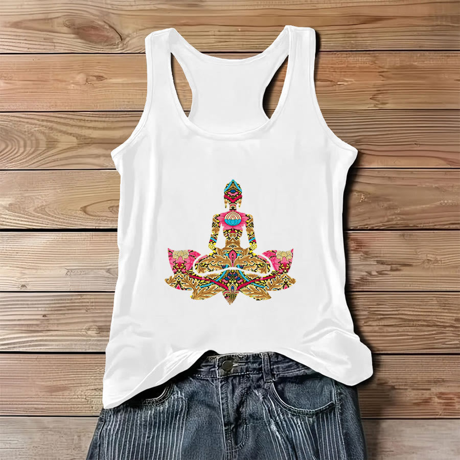 Débardeur pour femme Olivenorma à motif de paix et orné de poses de yoga - Blanc - 3XL - image 4