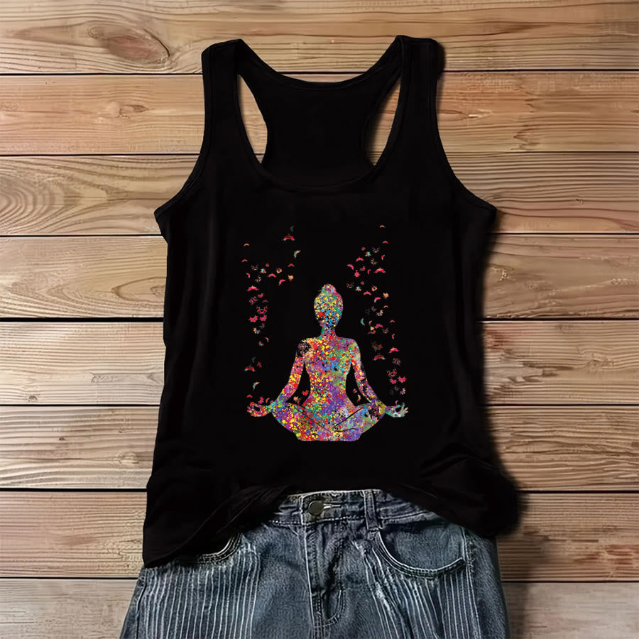 Débardeur femme Olivenorma Bloom Within, motif aquarelle de yoga avec papillons - Noir - 3XL - image 4