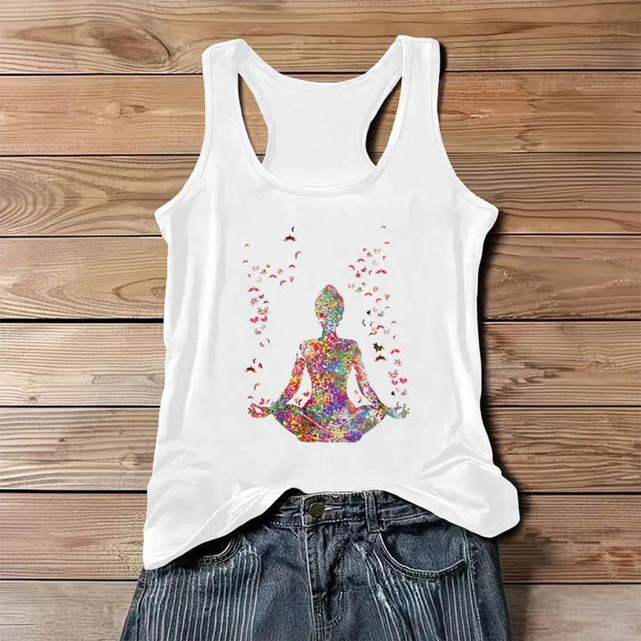 Débardeur femme Olivenorma Bloom Within, motif aquarelle de yoga avec papillons - Blanc - 3XL - image 0